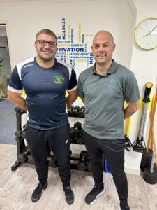 Paul O'Connell with Lewis Thompson of New Milton RFC